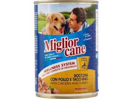 MIGLIORCANE_ Bocconcini Pollo e Tacchino GR.405 - masové kousky pes.Kuřecí maso a krůta, plech  24
