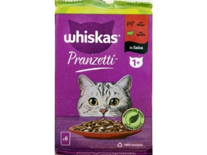 WHISKAS_Pranzetti Manzo, Agnello GR.50x6 - masové kousky kočka.Hovězí maso, jehněčí.6x50g  12