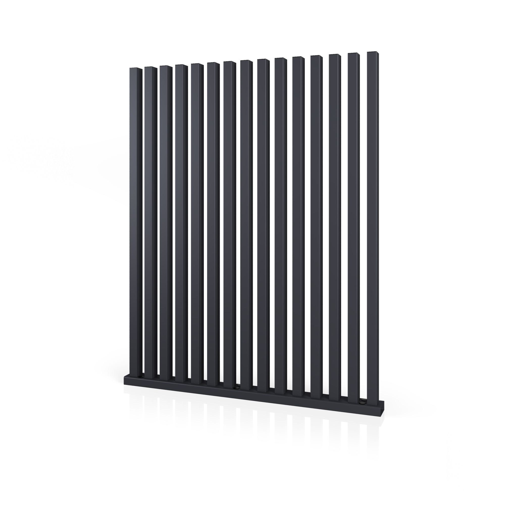 Ocelový plot — plotové pole CLASSIC 10-130, svislá palisáda v antracitu u rodinného domu