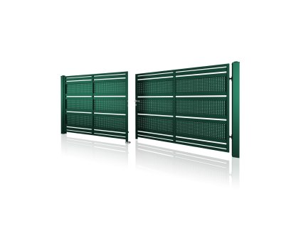 Dvoukřídlá brána 10-109, rozměr na míru (šířka 1200 - 6000 mm, výška 1200 - 2100 mm) (Barva plot (varianty) Zelená RAL 6005/MAT)
