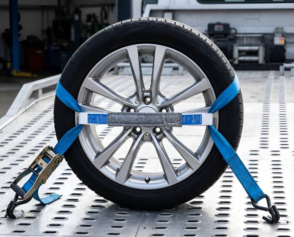 Utilizzo dell'anello di ancoraggio con asole e protezione morbida sull'asse dell'automobile Anello di ancoraggio con asole e protezione morbida fissato sull'asse del veicolo