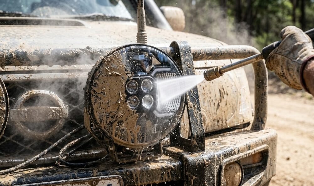 Extreme Schutzart IP69K hält auch Hochdruckreiniger stand Zusatz-LED-Fernscheinwerfer mit dualem Positionslicht 9", 160W, 14500 lm, IP69K