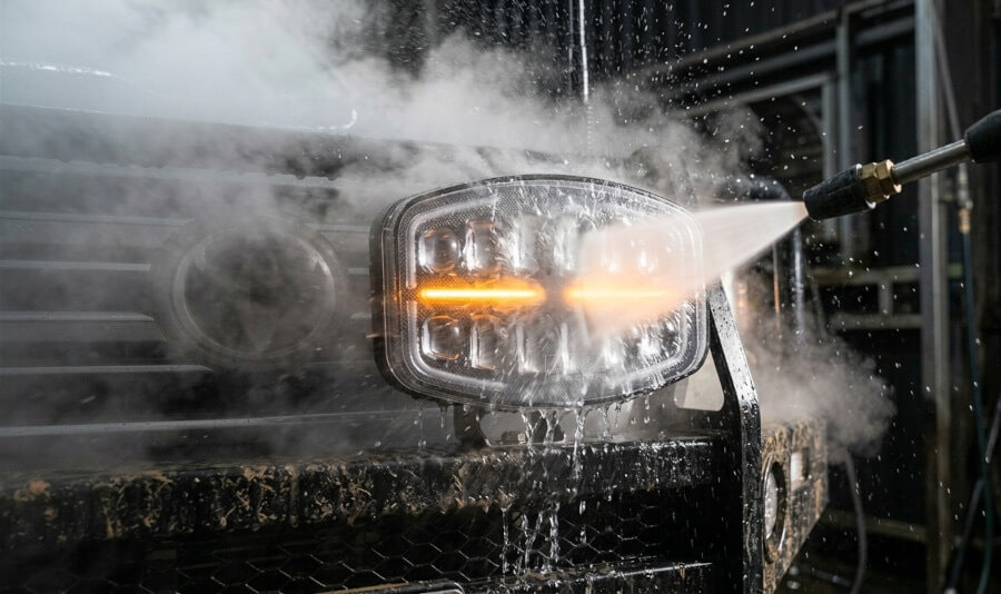 Extrém ellenállósági teszt az ovális kiegészítő távolsági LED fényszóróról kettős dinamikus helyzetjelzővel - Kiegészítő távolsági LED fényszóró kettős dinamikus helyzetjelzővel - Ovális, 75W, 1500Lm, IP69K, R149, R148