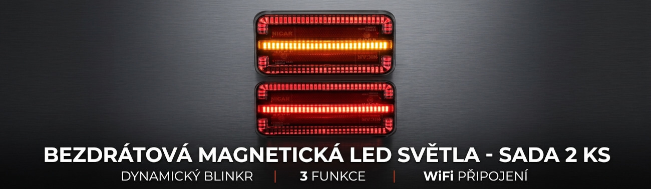 Bezdrôtové magnetické LED zadné svetlá s dynamickým blinkrom – 12V/24V, WiFi, 3 funkcie, sada 2 ks