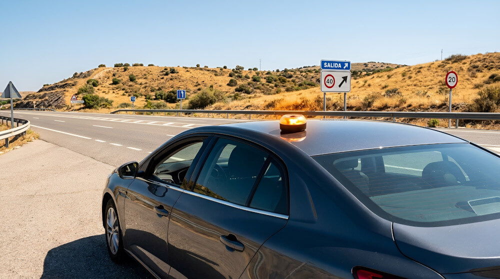 Magnetische LED-Notfallleuchte V16 auf dem Fahrzeugdach