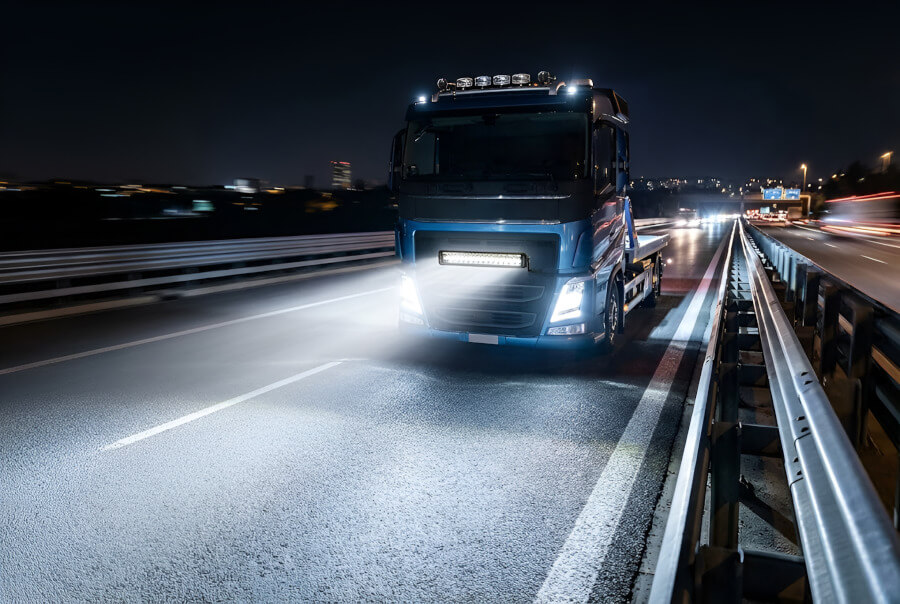 Kombinovaná LED rampa s oranžovým majákem v dálkovém režimu na střeše vozu - Kombinovaná LED rampa 49W s oranžovým majákem, IP69K, R112/R65/R7/R10