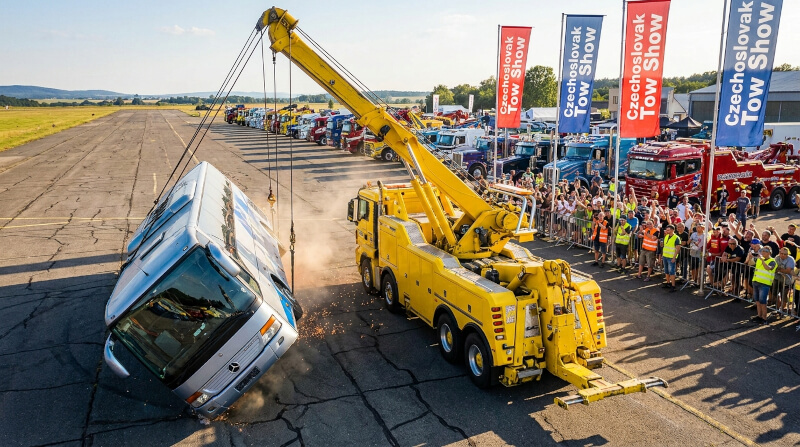 Ukázka zvedání autobusu