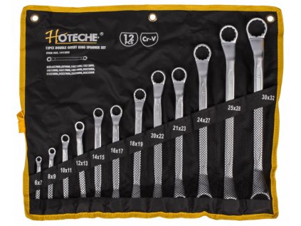 Sada vyhnutých očkových klíčů, 12 ks ve srolovatelném pouzdře - HT191005