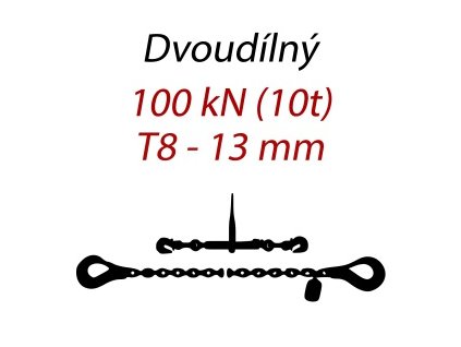 10 000 kg Přivazovací řetěz dvoudílný s háky, tř.G 8, řetěz 13 mm, 100kN