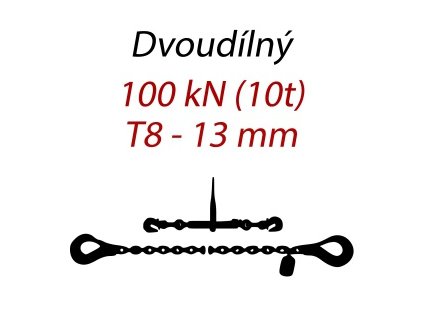 Přivazovací řetěz dvoudílný s háky, třída 8, řetěz 13 mm, upínací síla 100kN, délka 2,5m