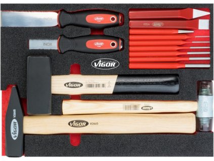Sekáče a kladívka ve výplni do dílenského vozíku, 14 ks VIGOR - V5085