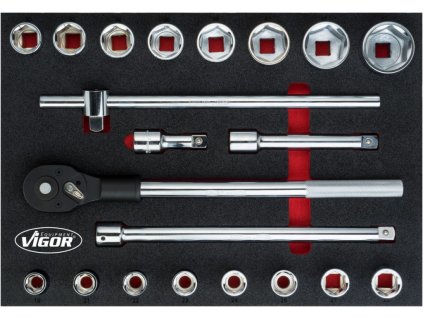 Gola sada s nástrčnými klíči 3/4" ve výplni do dílenského vozíku, 21 ks - V5109