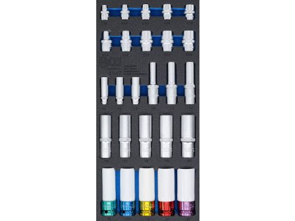 Nástrčné klíče v pěnové výplni, 1/2", 3/8", 1/4", 11 - 22 mm, E10 - E22, 26 ks - B4147
