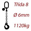 Vázací řetěz třídy 8 jednopramenný, oko-hák, průměr 6mm, nosnost 1120kg, délka 1m
