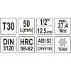 Hlavice s bitem TORX 1/2" T30 YATO - YT-04313