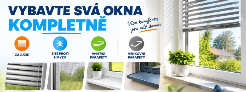 Žaluzie, sítě proti hmyzu, venkovní a vnitřní parapety