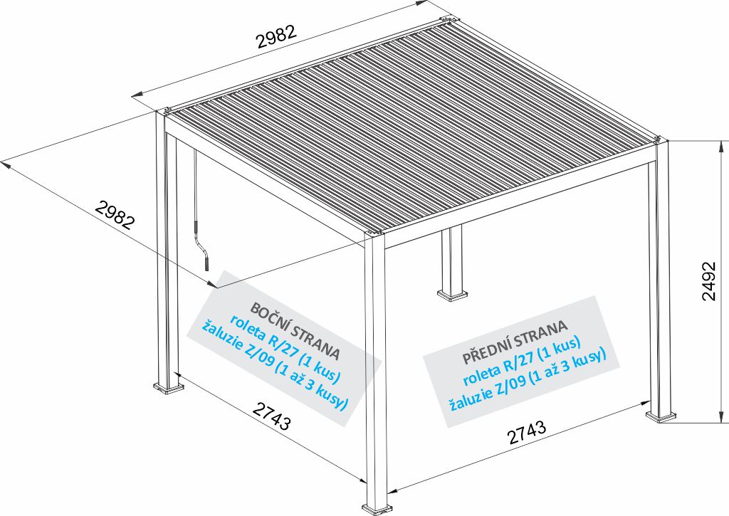 Rozměry bioklimatické pergoly SUNNY 3x3 m