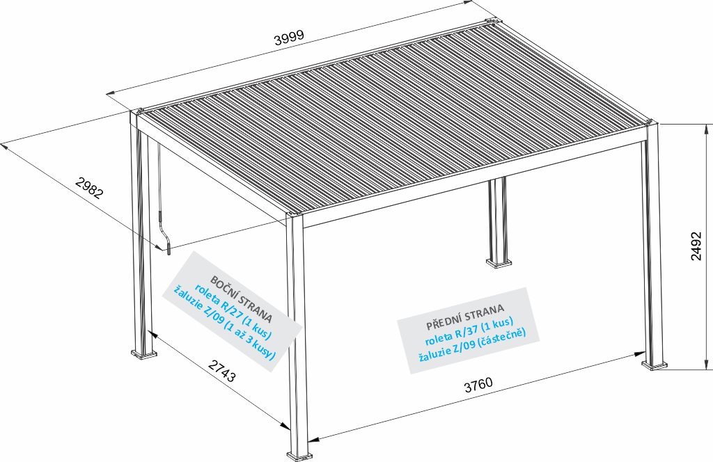 Rozměry bioklimatické pergoly SUNNY 4x3 m