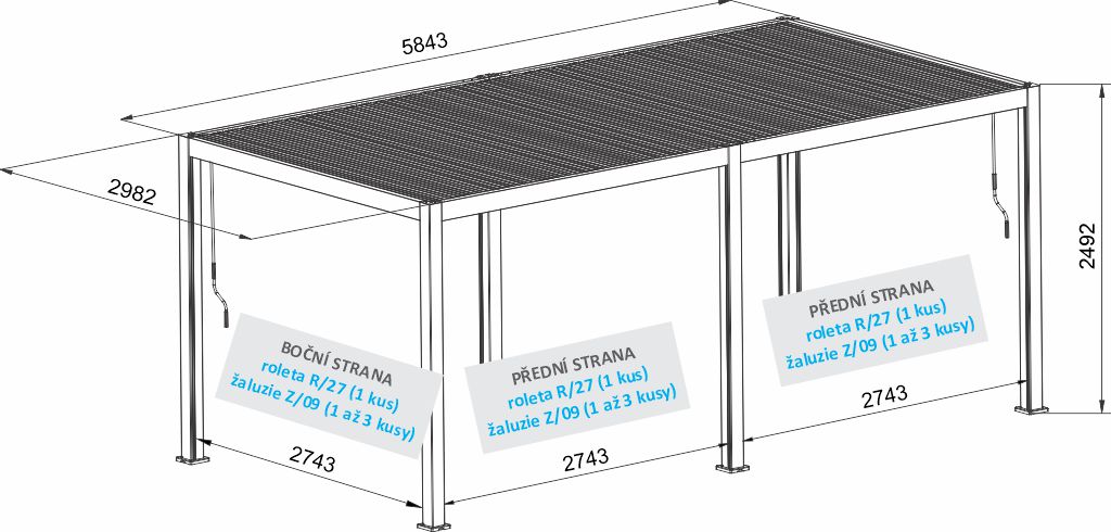 Rozměry bioklimatické pergoly SUNNY 6x3 m