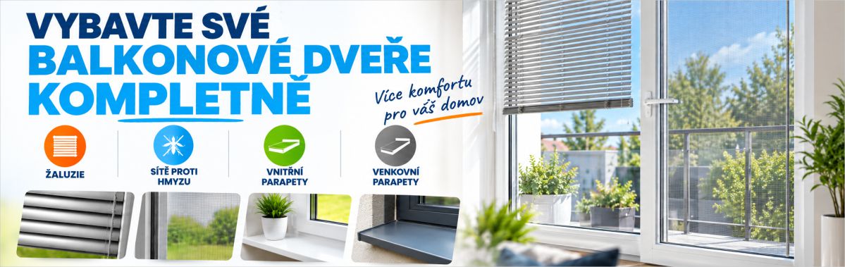 Žaluzie, sítě proti hmyzu, venkovní a vnitřní parapety