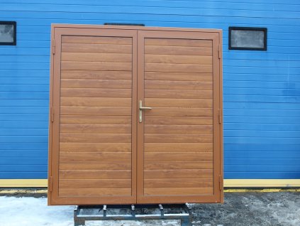 Dvoukřídlá garážová vrata - 2210x2000 mm, zlatý dub/bílá  + příslušenství a montážní materiál zdarma