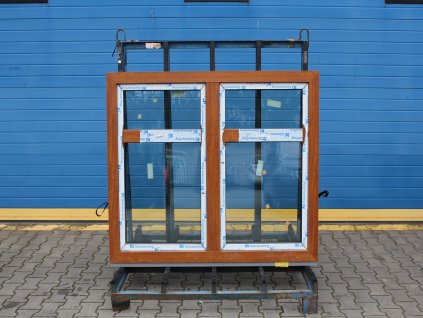 Plastové okno - KNIPPING 76 MD - 1530x1230 mm, OS/O sloupek, zlatý dub/bílá  + příslušenství a montážní materiál zdarma