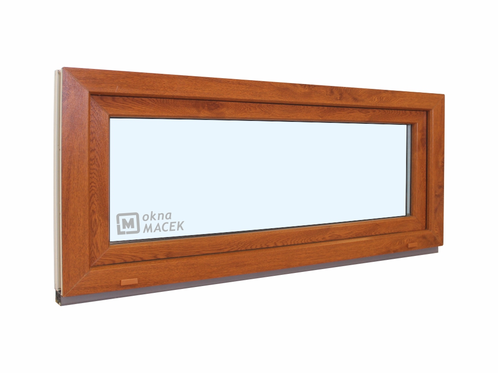Plastové okno - KNIPPING 70 AD, 1200x500 mm, S, zlatý dub Sklo: ornamentální (kůra čirá), Barva, imitace: zlatý dub/bílá (jednostranně)