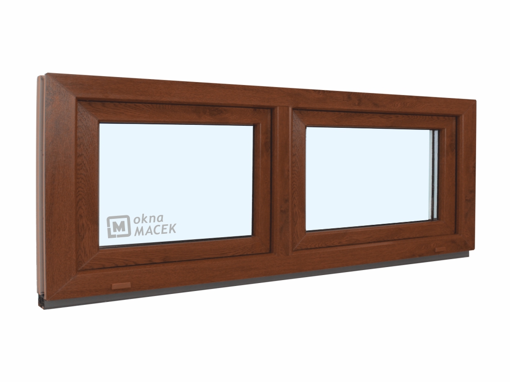 Plastové okno - KNIPPING 70 AD, 1800x600 mm, S+S (sklopné), ořech/bílá Sklo: čiré