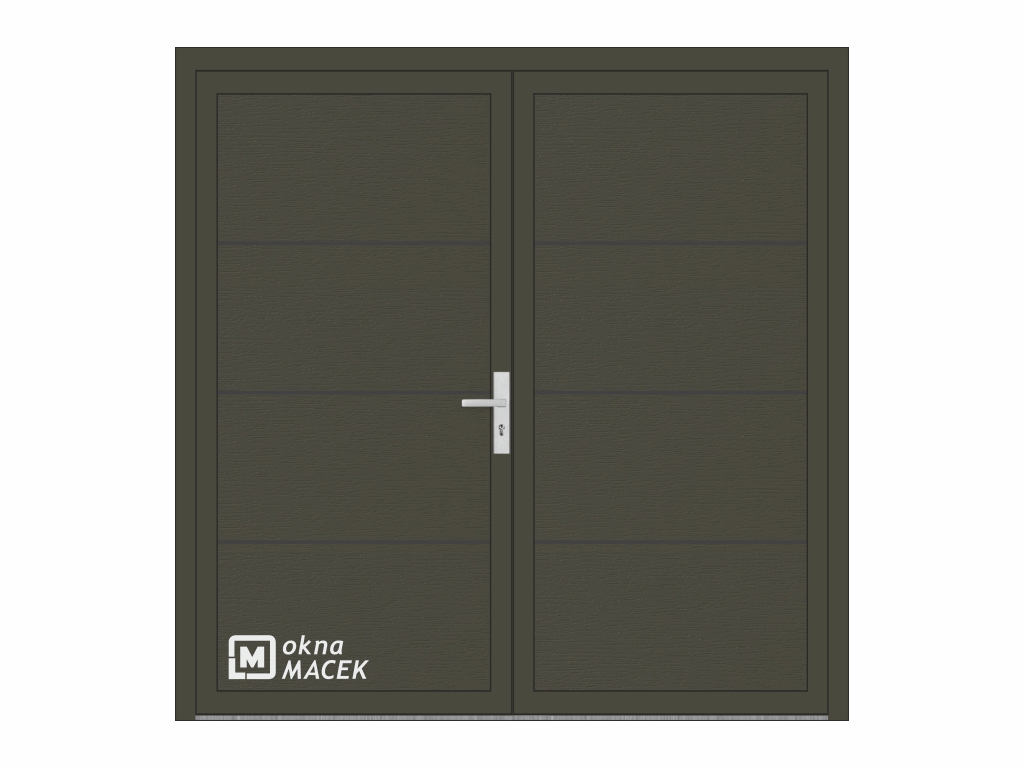 Dvoukřídlá garážová vrata - ALIPLAST 65, 2300x2300 mm, různé barvy a imitace dřeva Otevírání: O levé ven, Barva, imitace: antracit/bílá (jednostranně)