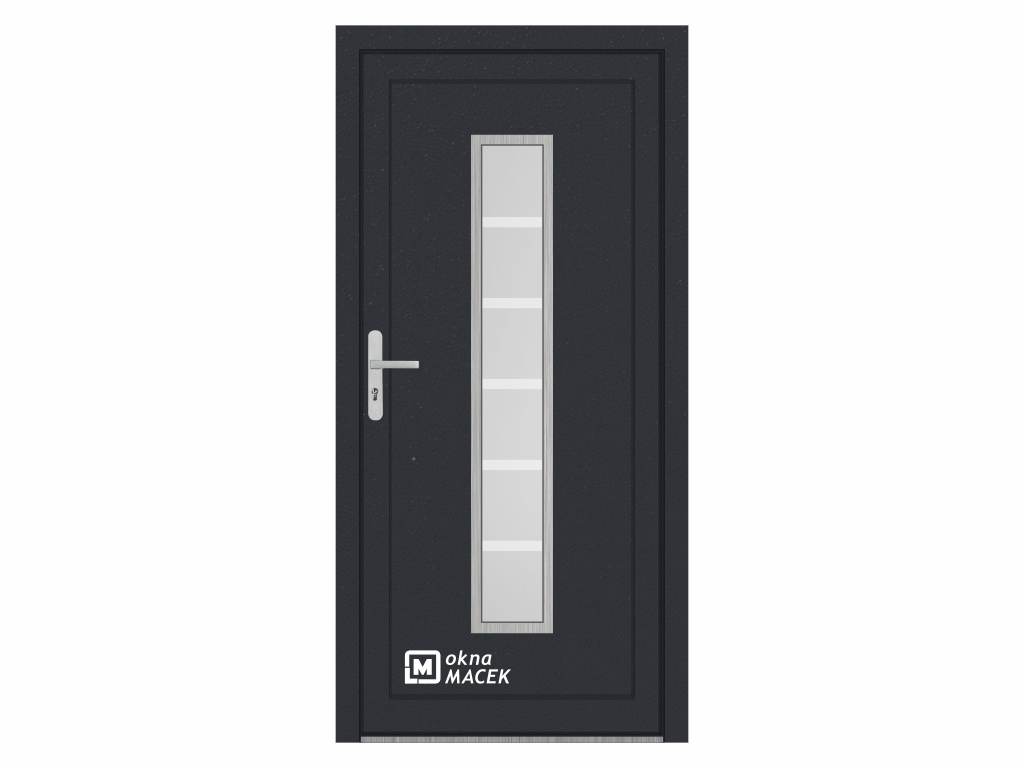 Plastové vchodové dveře - WDS 70 AD, okrasná výplň SP32/INOX, antracit/antracit Otevírání: pravé, Šířka průchodu: 800 mm