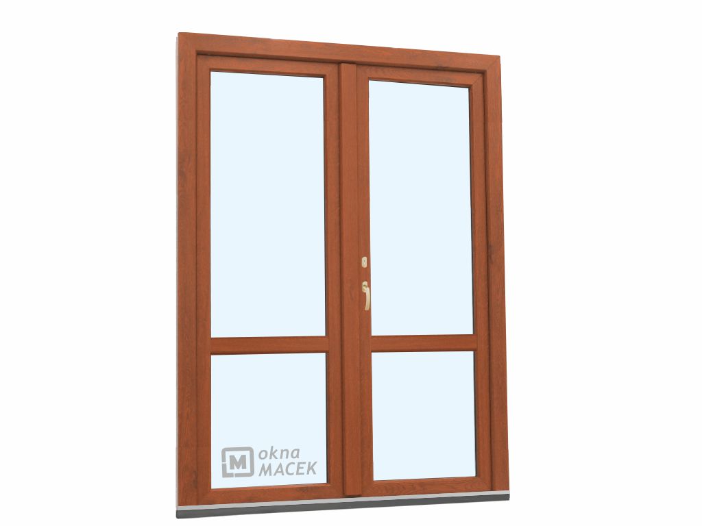 Plastové balkonové dveře - KNIPPING 70 AD, 1500x2300 mm, O+OS klapačka, s příčkou, zlatý dub Otevírání: pravé, Barva, imitace: zlatý dub/zlatý dub (oboustranně), Provedení: oboustranná klika + FAB + hliníkový práh