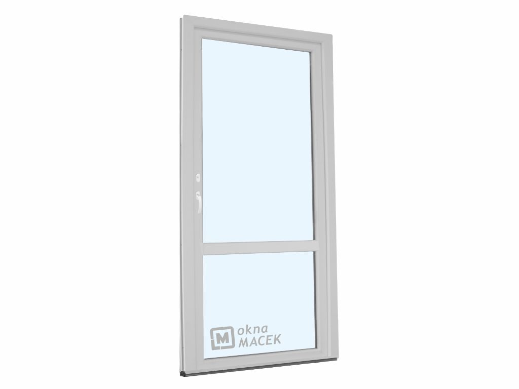 Plastové balkonové dveře - KNIPPING 70 AD, 900x2300 mm, OS, s příčkou, bílá Otevírání: levé, Provedení: oboustranná klika + FAB + hliníkový práh