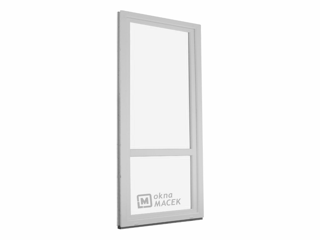 Plastové balkonové dveře - OLIMPIA 60 AD, 800x2200 mm, OS, s příčkou, bílá Otevírání: levé, Provedení: jednostranná klika + madýlko + PVC rám