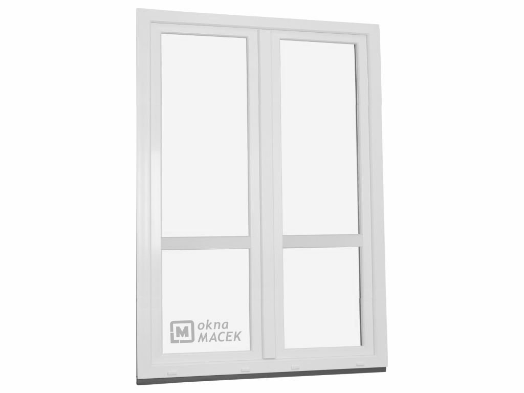 Plastové balkonové dveře - OLIMPIA 60 AD, 1500x2300 mm, O+OS klapačka, s příčkou, bílá Otevírání: pravé, Provedení: jednostranná klika + madýlko + PVC rám