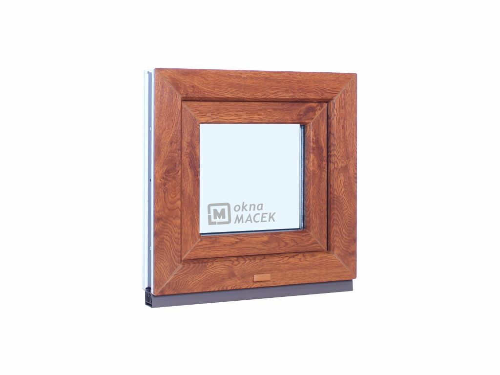 Plastové okno - WDS 70 AD, 500x500 mm, S, zlatý dub Sklo: čiré, Barva, imitace: zlatý dub/bílá (jednostranně)