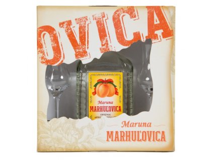 Darčeková kazeta Maruna Marhuľovica OVICA + dva poháre RONA
