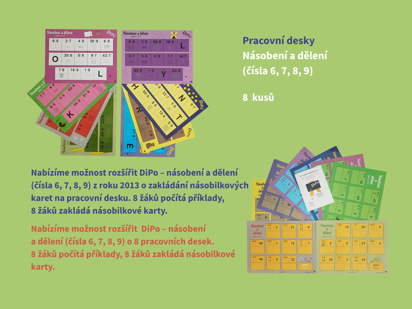 Pracovní desky – násobení a dělení (čísla 6, 7, 8, 9)