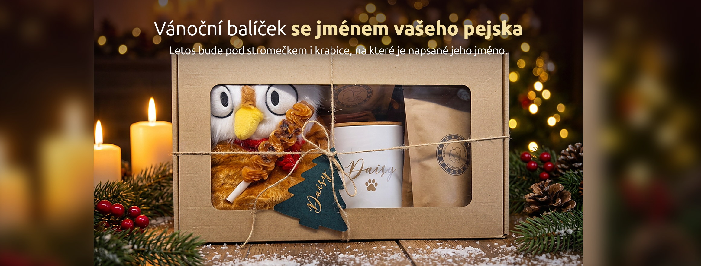 Originální vánoční balíček se jménem pejska