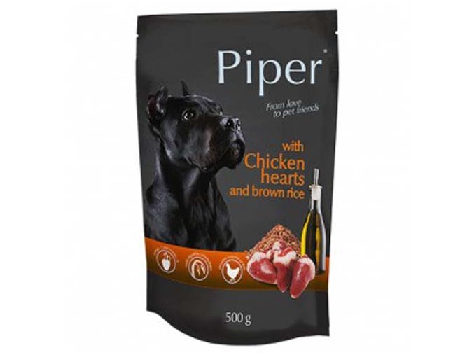 PIPER s kuřecími srdíčky a hnědou rýží kapsička 500g