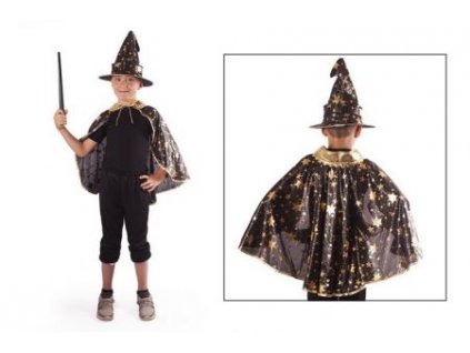 Plášť černý s kloboukem Čaroděj/čarodějnice HALLOWEEN
