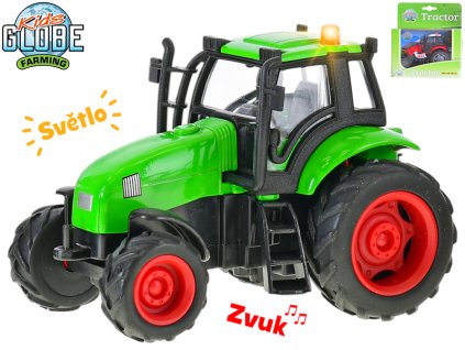 Kids Globe Farming traktor kov 11cm na setrvačník na baterie se světlem a zvukem