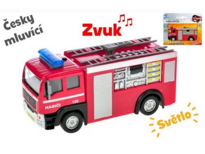 Auto hasiči 12cm kov zpětný chod na baterie česky mluvící se světlem v krabičce