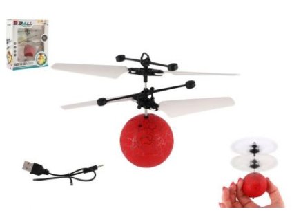 Vrtulníková koule létající plast 13x11cm svítící reagující na pohyb ruky,USB kabelem