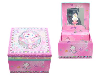 Hrací skříňka šperkovnice kočka/princezna s koněm