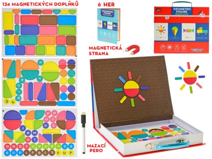 Tabulka magnetický kufřík "Geometrické tvary" 6her 124dílků+manuál