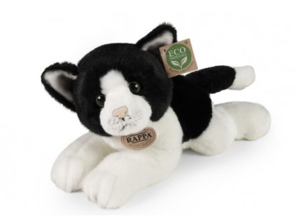 PLYŠOVÁ KOČKA BÍLO-ČERNÁ LEŽÍCÍ 30 CM ECO-FRIENDLY