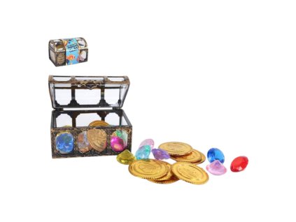Truhla 7.5cm s pokladem 12ks zlatých mincí a 12ks diamantů