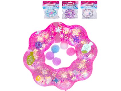 Náramek strečový antistresový mačkací s flitry a třpytkami 4 barvy