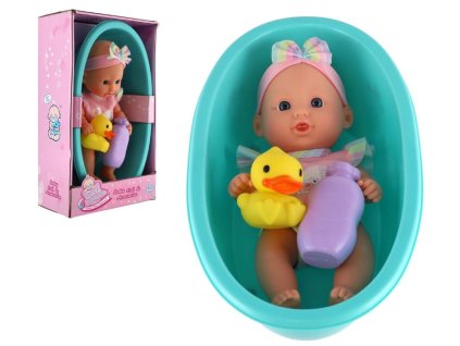 Panenka miminko 26cm pevné tělo plast s vaničkou s doplňky