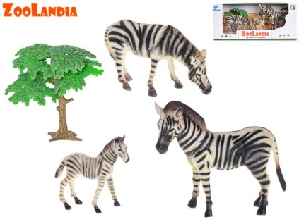 Zoolandia zebra s mláďaty a doplňky v krabičce